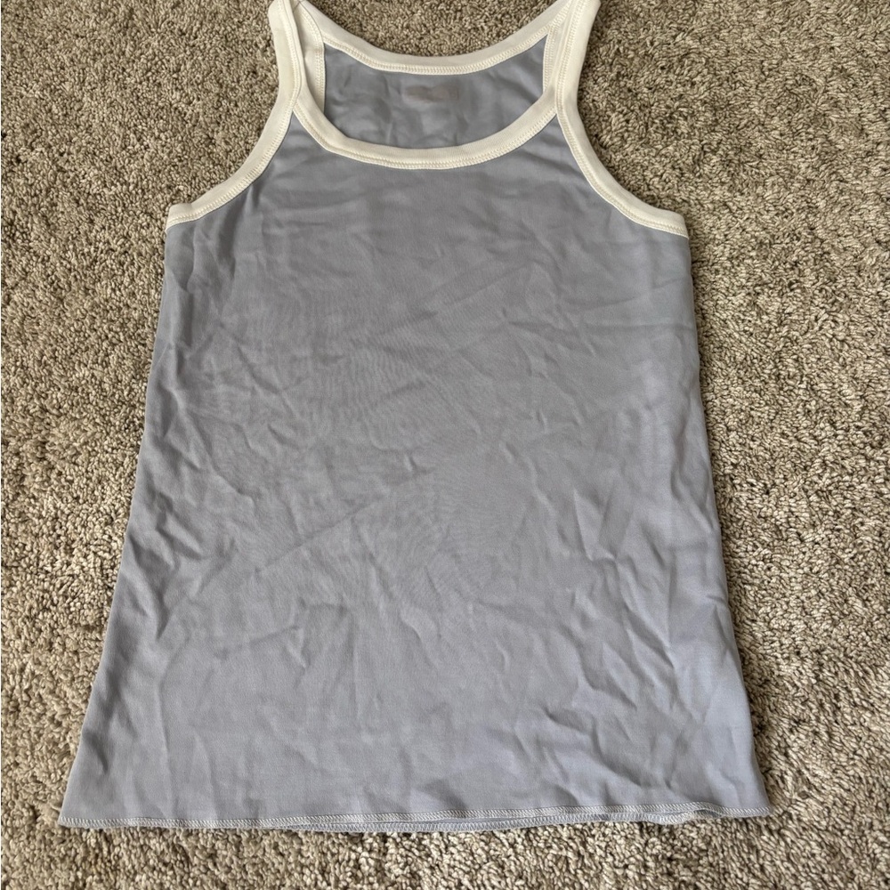 Gray and White Sleeveless Fitted Tank Top